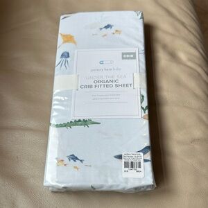 Pottery Barn Baby Organic Crib Fitted Sheet - Light Blue with Sea Creatures